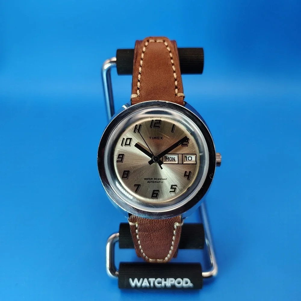 Vintage 1973 Timex Automatic Day/Date Mens Mechanical Watch‎ Wax Leather Strap